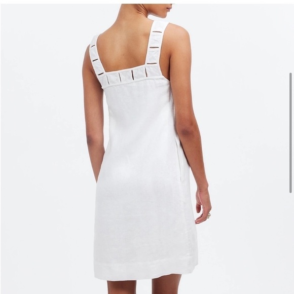 Madewell White Embroidered Tank Mini Linen Dress Pockets Eyelet 2 - Picture 4 of 12